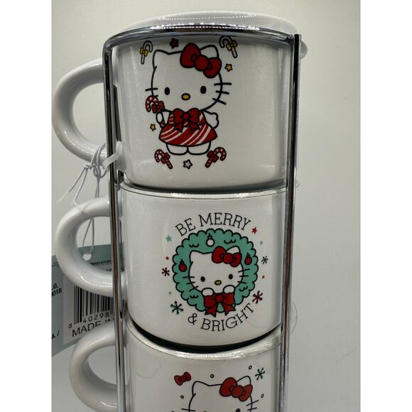 NEW Hello Kitty Holiday Ceramic Mug Tower Set of 4 Espresso 3oz Cups - Picture 2 of 7